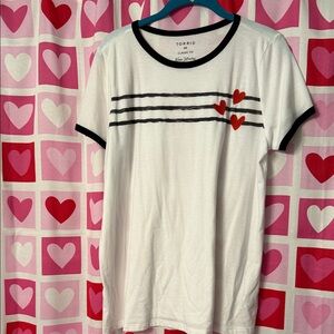 torrid White Ringer Tee with Black Trim and Red Heart Details Size 00